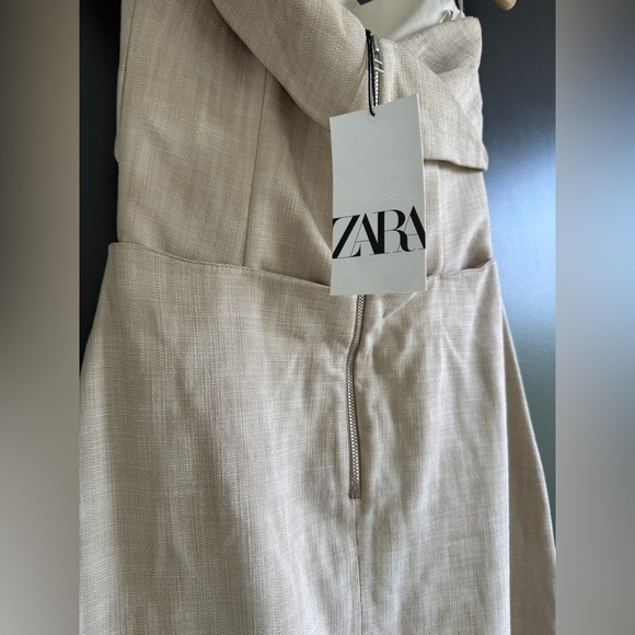 NWT • Zara Asymmetrical Slip MIDI Taupe Dress • XS - Picture 6 of 15